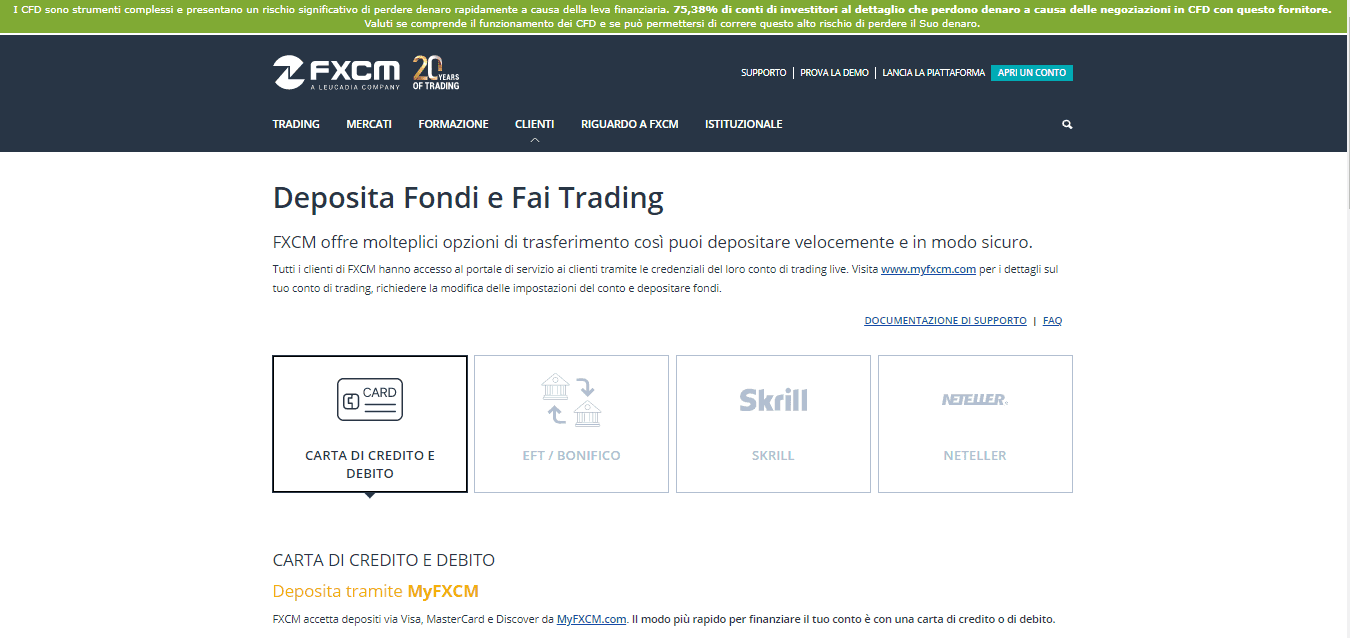 Depositi e prelievi con FXCM Depositi e prelievi con FXCM
